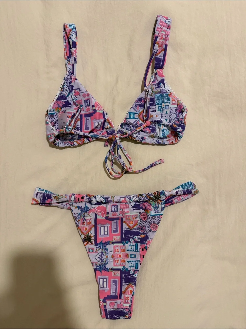 Women’s Pink & Purple Printed Triangle Bikini Set